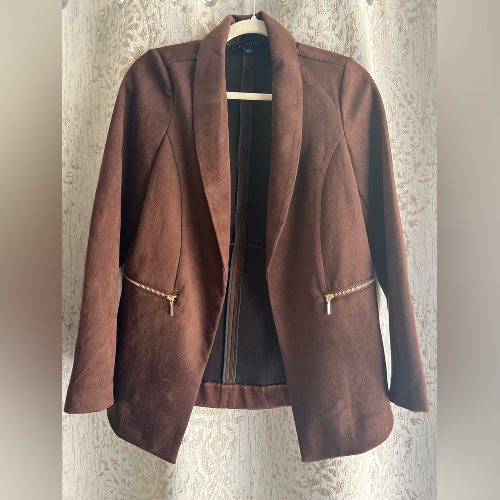 Zac & Rachel Brown Faux Suede Blazer Suit Jacket